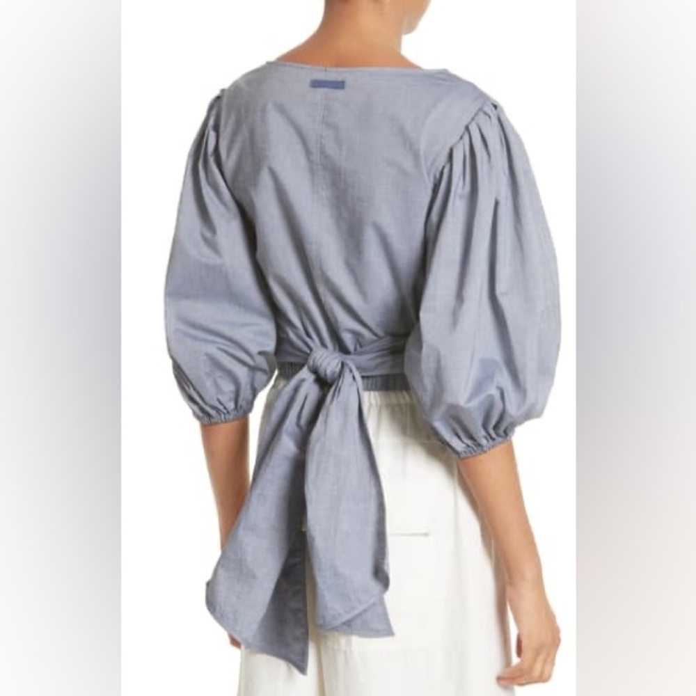 Elizabeth and James Light Blue Puff Sleeve Blouse